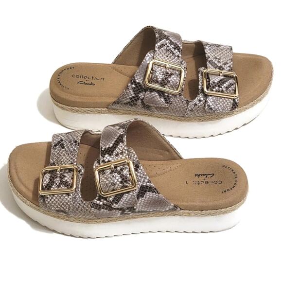 Clarks Shoes - Clarks Lana Beach Platform Sandal Brown Snake Buckle Comfort Casual Beach 7